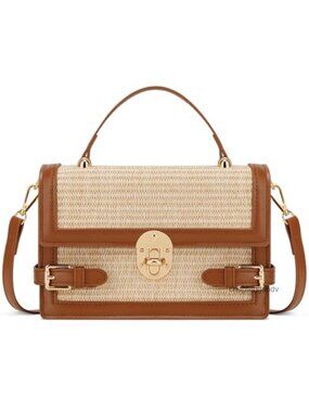 Woven Straw Crossbody Purse Vegan Leather Flap Clutch Beach Bag